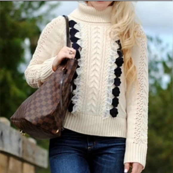 J Crew Wool Blend Embellished Cable Sweater Heather Muslin Size XL - Picture 1 of 11